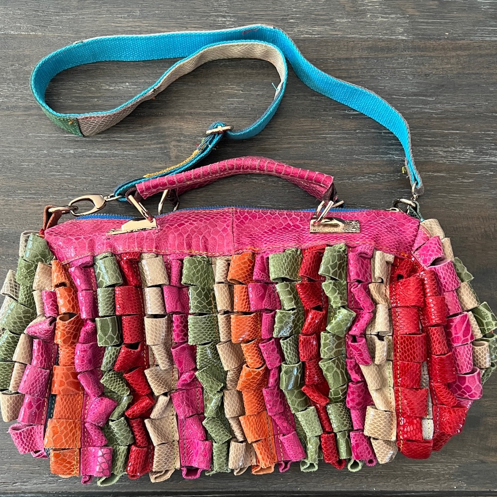 Roberto Della Croce  leather handbag , satchel multicolored snakeskin printed